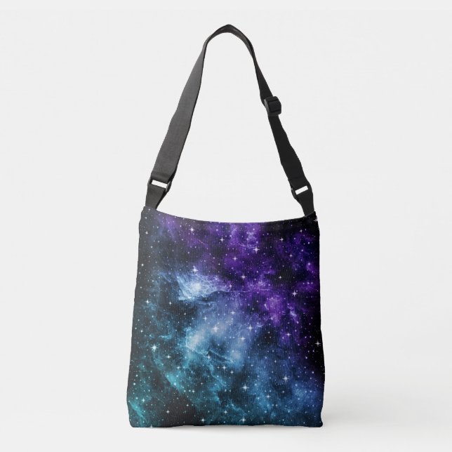 Purple Teal Galaxy Nebula Dream #1 Crossbody Bag (Front)