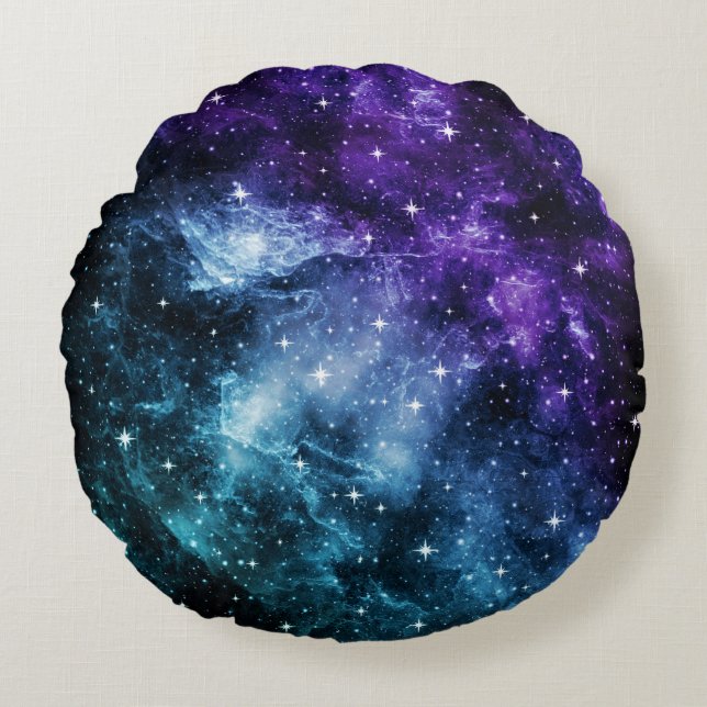 Purple Teal Galaxy Nebula Dream #1 Round Cushion (Front)