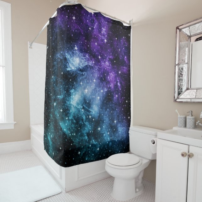 Purple Teal Galaxy Nebula Dream #1 Shower Curtain (In Situ)