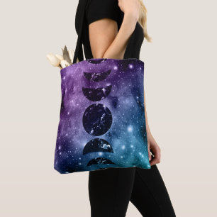 Purple Teal Galaxy Nebula Dream Moon Phases #1 Tote Bag