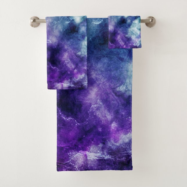 Purple Teal Galaxy Nebula Marble Dream #1 Bath Towel Set (Insitu)