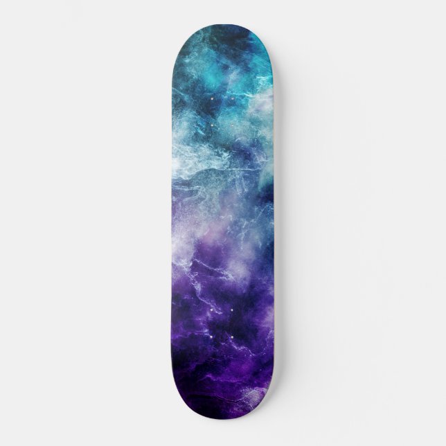 Purple Teal Galaxy Nebula Marble Dream #1 Skateboard (Front)