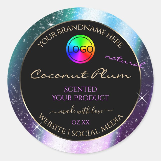 Purple Teal Glitter Frame Product Label with Logo (Front)