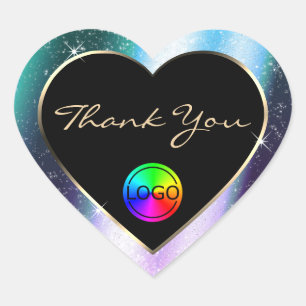 Purple Teal Glitter Frame Thank You with Logo Heart Sticker