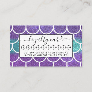 Purple Teal Glitter Mermaid Scallop Scales Loyalty Card