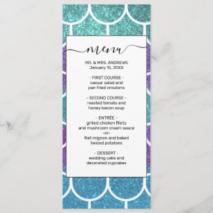 Purple Teal Glitter Mermaid Scallop Scales Menu