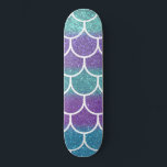 Purple Teal Glitter Mermaid Scallop Scales Skateboard<br><div class="desc">This pretty and trendy design is perfect for the girly girl. It features faux printed sparkly teal green, violet purple, and white glitter mermaid scallop scales pattern. It's chic, cute, modern, and cool. ***IMPORTANT DESIGN NOTE: For any custom design request such as matching product requests, color changes, placement changes, or...</div>