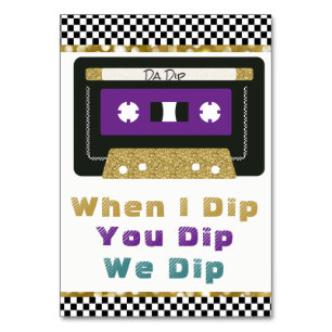 Purple  Teal   Gold 80's Retro Cassette Dip Sign Table Number