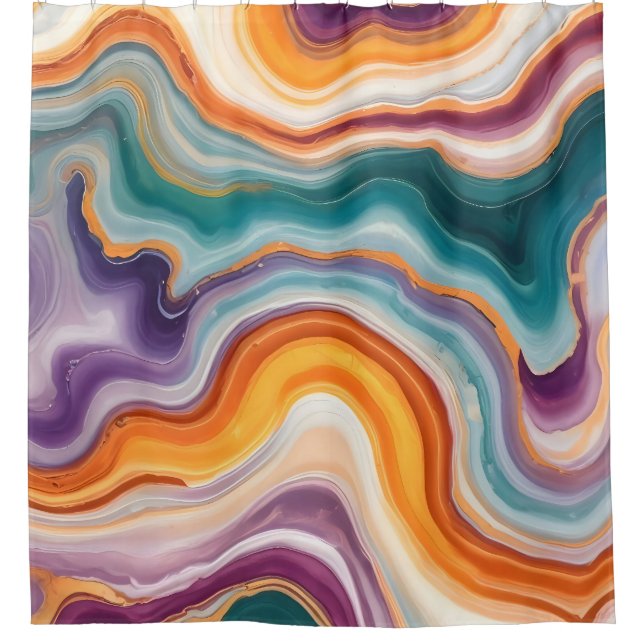 Purple, Teal & Gold Agate Shower Curtain (Front)