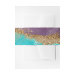 Purple, Teal & Gold Glitter Wedding Stationary Invitation Belly Band