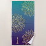 Purple Teal Gradient Faux Gold Mandala Beach Towel<br><div class="desc">Looking for a towel to match your yoga mat? The gold mandala design is both stylish and calming, and it will help you to focus on your breath and your inner journey. You can personalise with a name or any text you like. It also makes a great gift for special...</div>