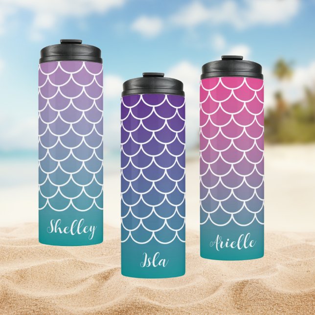 Purple Teal Gradient Mermaid Fishscale Thermal Tumbler (Creator Uploaded)