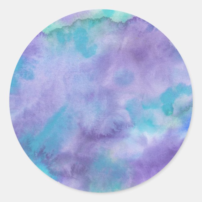 Purple Teal Green Abstract Watercolor Classic Round Sticker (Front)