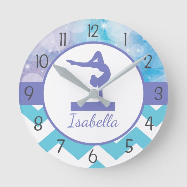 Purple Teal Gymnastics Wall Clock (Front)