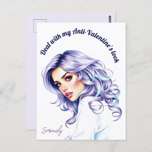 Purple teal hair beauty`s Anti-Valentine custom Postcard