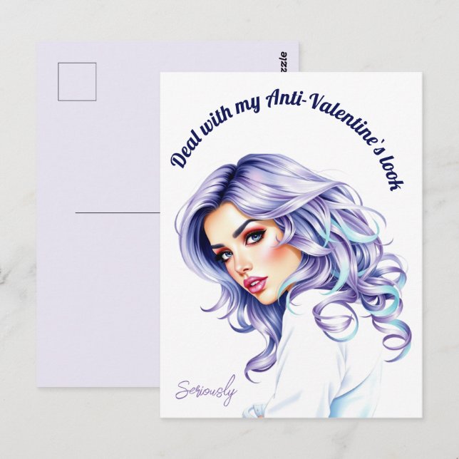 Purple teal hair beauty`s Anti-Valentine custom Postcard (Front/Back)