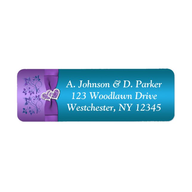Purple, Teal Hearts Return Address Label (Front)