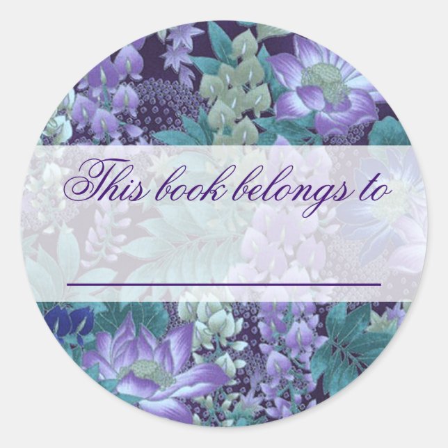 Purple & Teal Jungle Flowers Classic Round Sticker (Front)