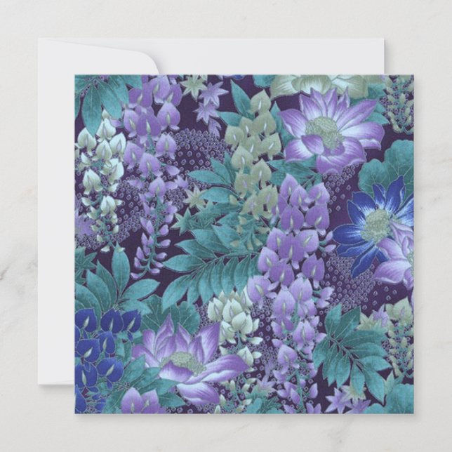 Purple & Teal Jungle Flowers Invitation (Front)