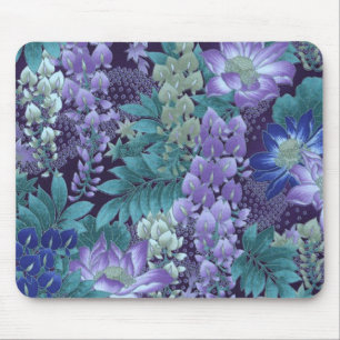 Purple & Teal Jungle Flowers Mouse Mat