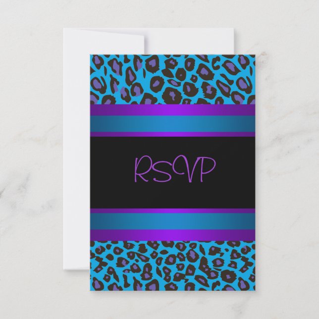 Purple Teal Leopard Sweet 16 Birthday Party RSVP (Front)