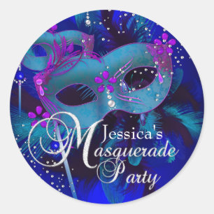 Purple & Teal Masks Masquerade Party Sticker