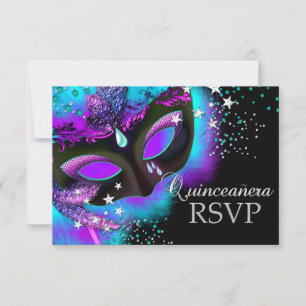Purple & Teal Masquerade Quinceanera RSVP