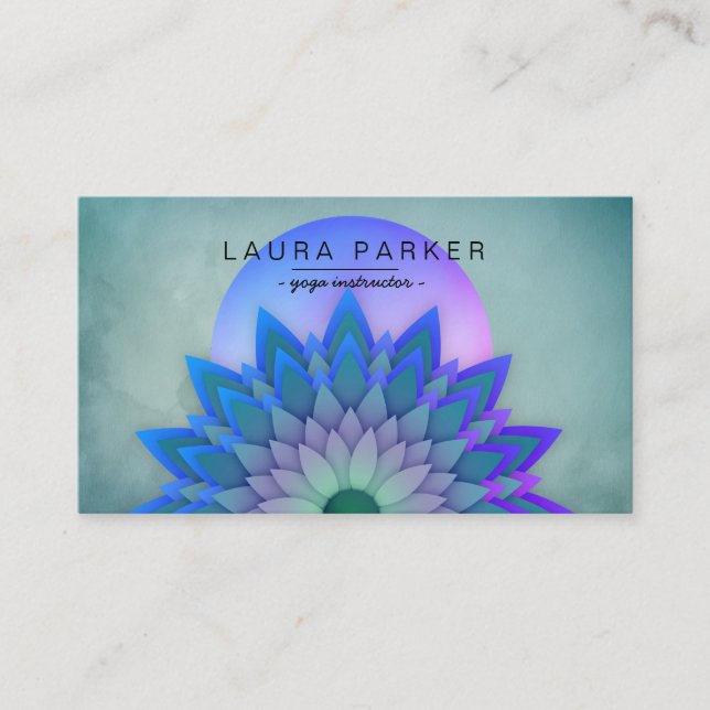 Purple Teal Meditation Holistic Lotus Flower Yoga Business Card (Front)