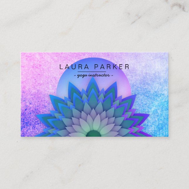 Purple Teal Meditation Holistic Lotus Flower Yoga Business Card (Front)