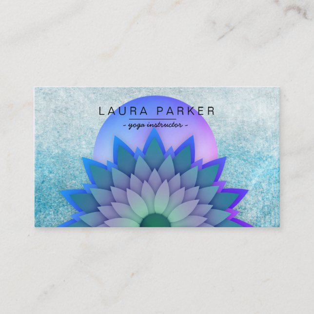 Purple Teal Meditation Holistic Lotus Flower Yoga Business Card (Front)