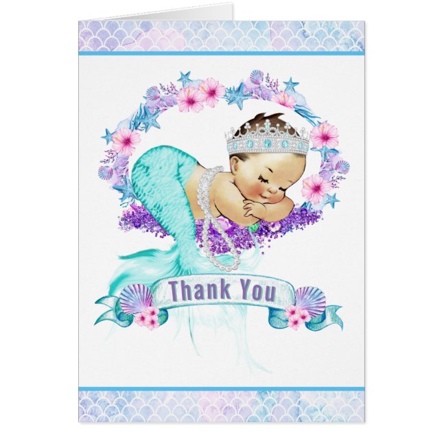 Purple Teal Mermaid Baby Shower Thank You Cards (Front)