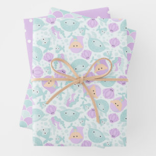 Purple & Teal Mermaid Party Wrapping Paper Sheet