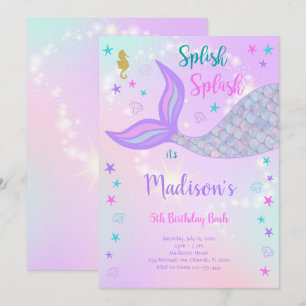 Purple Teal Mermaid Tail Birthday Invitation