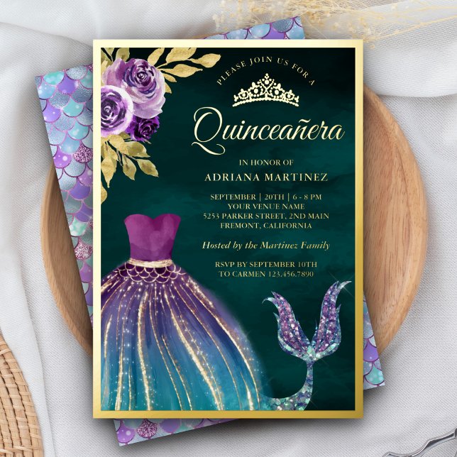 Purple Teal Mermaid Tail Dark Quinceanera Gold (Creator Uploaded)