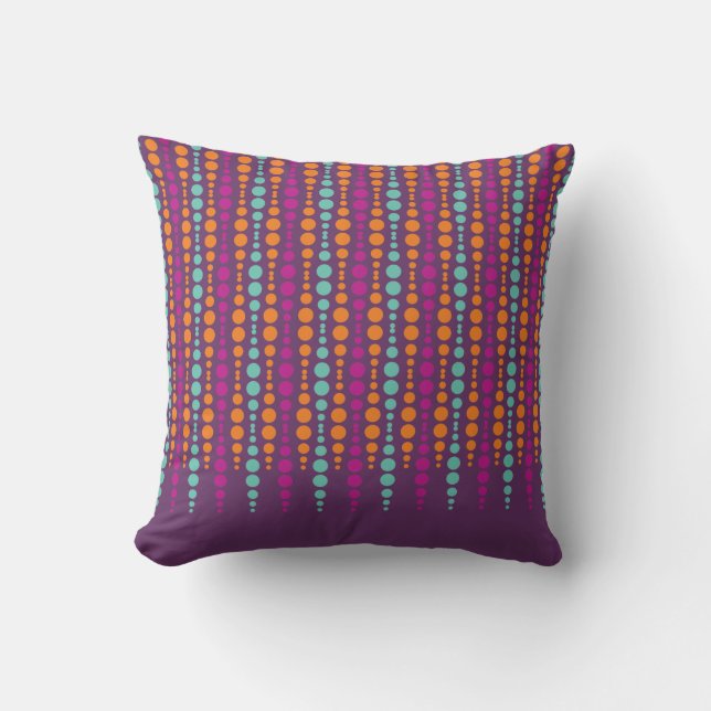 Purple, Teal, Orange Vertical Dot Pattern Cushion (Front)