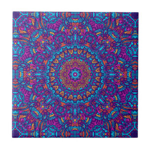 Purple, Teal, Orange & Yellow Boho Mandala Tile