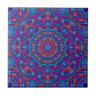 Purple, Teal, Orange & Yellow Boho Mandala Tile