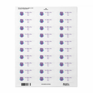 Purple Teal Owl Address Labels