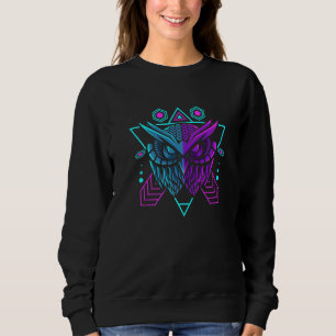 Purple Teal Owl With Triangle Geometric Synthwave Sweatshirt