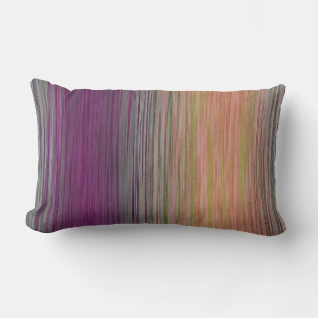 Purple Teal Peach Blended Stripes Lumbar Cushion (Front)