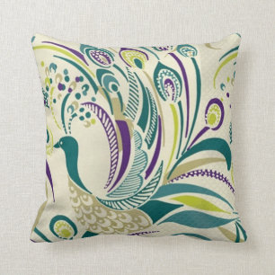 Purple Teal Peacock Swirl Throw Pillow by American