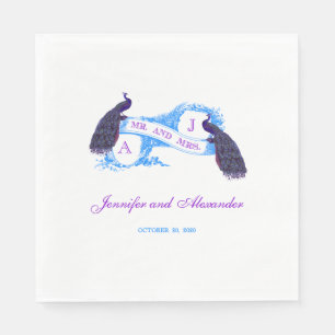 Purple Teal Peacock Wedding Paper Napkins