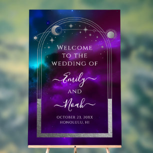 Purple Teal Silver Celestial Wedding Welcome Acrylic Sign