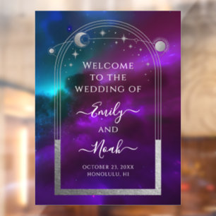 Purple Teal Silver Celestial Wedding Welcome Window Cling