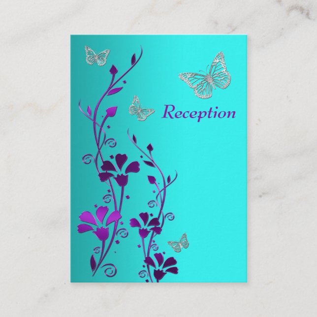 Purple Teal Silver Floral Butterflies Enclosure 2 Card (Front)