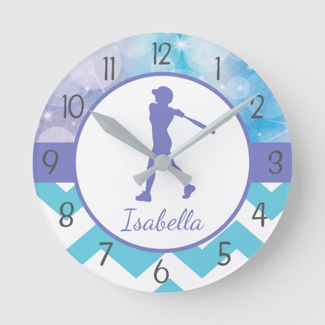 Purple Teal Softball Wall Clock (Front)