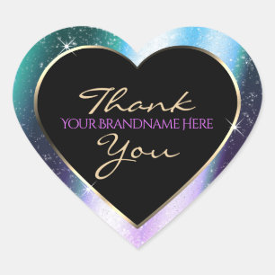 Purple Teal Sparkle Glitter Frame Thank You Heart Sticker