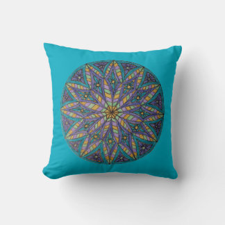Purple/Teal Starburst Mandala Throw Pillow