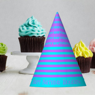 Purple, Teal Stripes Birthday Party Hat