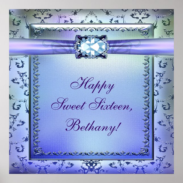 Purple Teal Sweet Sixteen Party Banner Poster (Front)